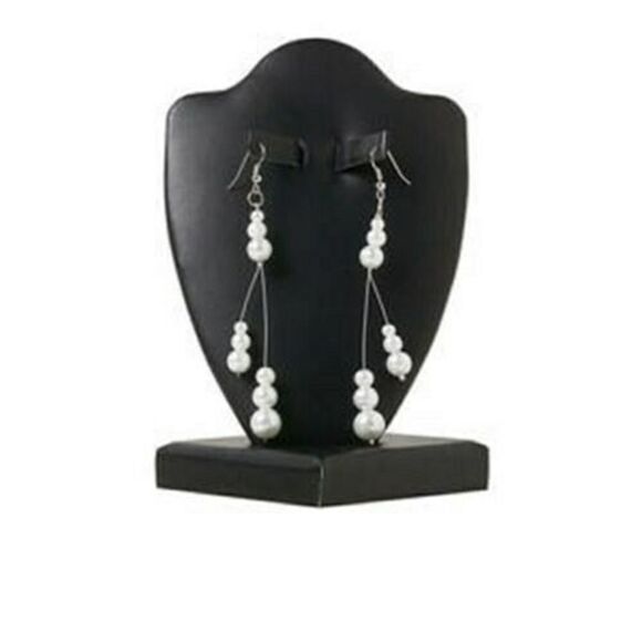 Handmade Pale Mint Green Graduated Glass Pearl Triple Dangle 4" Long Earrings - Picture 1 of 1